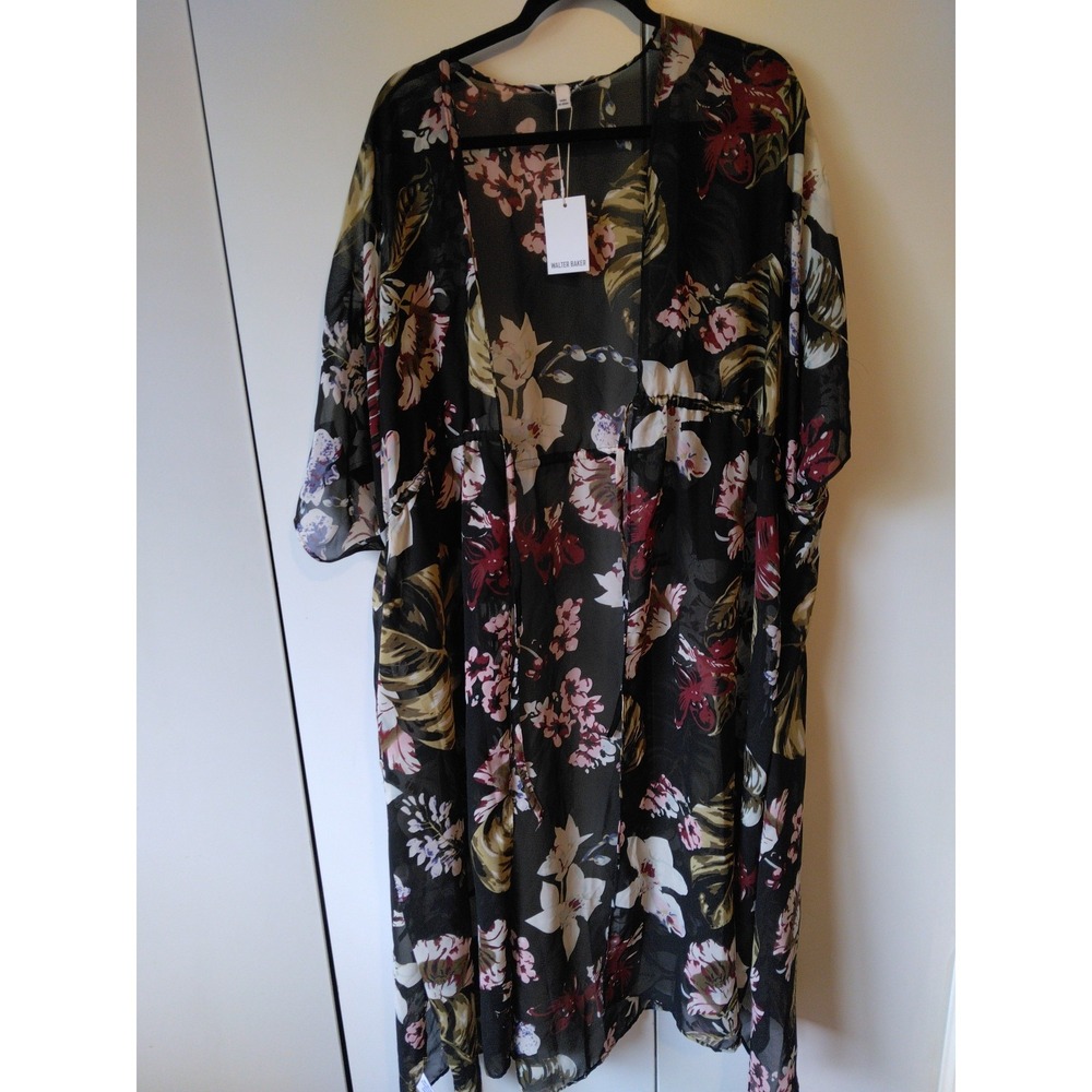 Womens Floral Duster Cover up One Size Fits L to 2x Sheer Elegant Statement